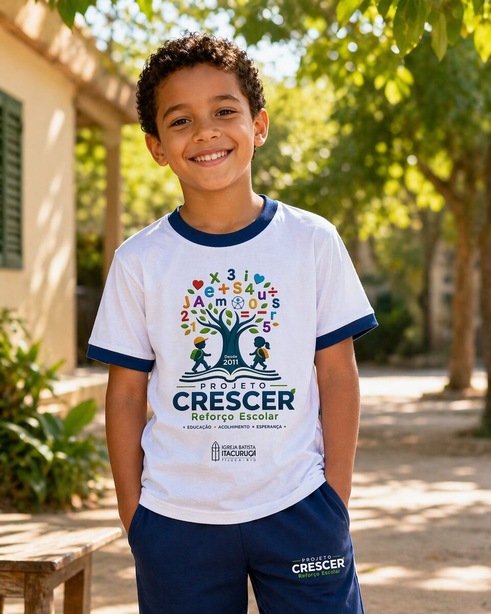 Criança vestindo a camiseta do Projeto Crescer